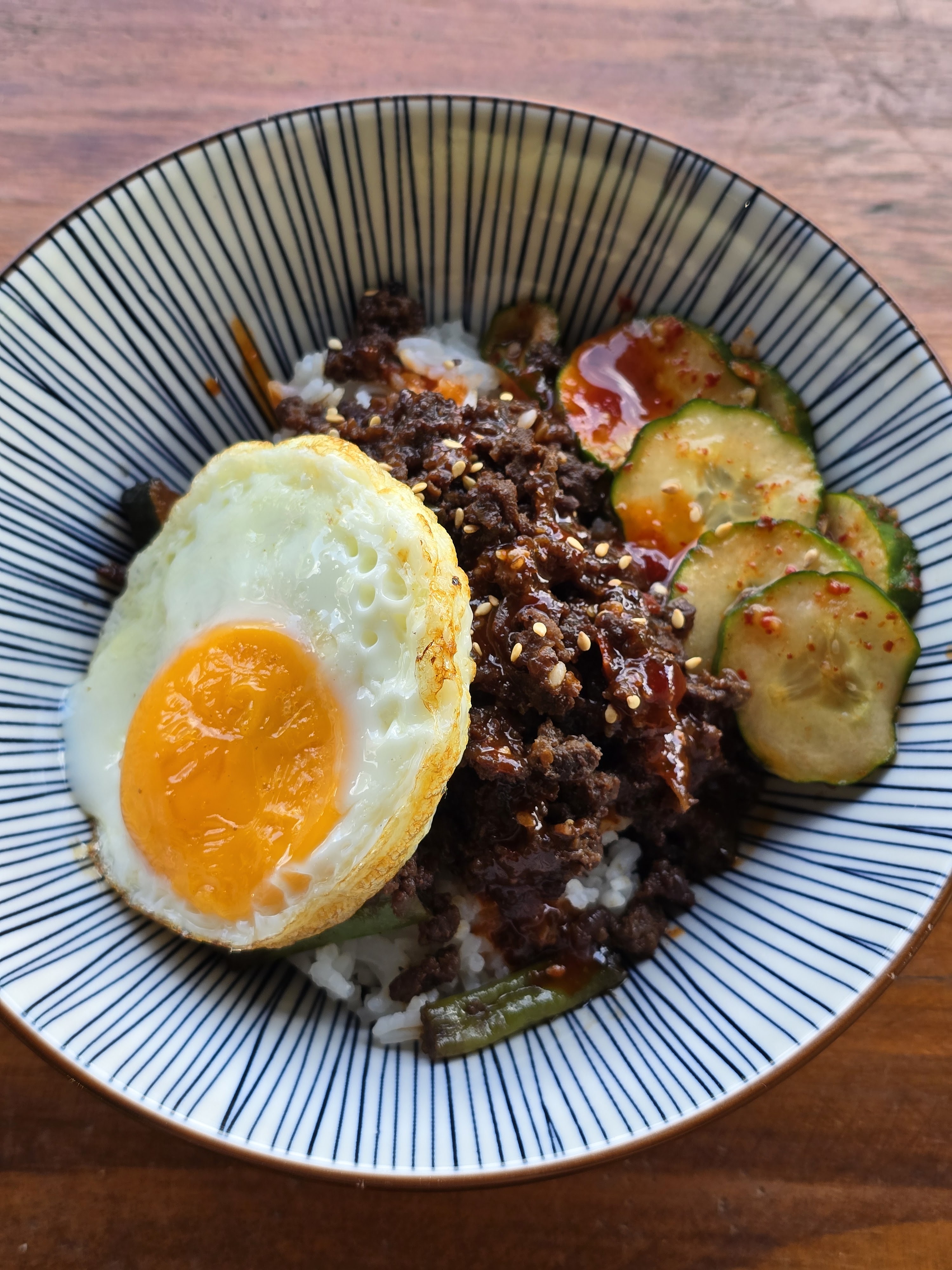 Black Bean Sauce Minced Beef on Rice w Egg